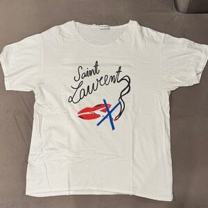 Saint Laurent White Tee with Red and Blue Graphic